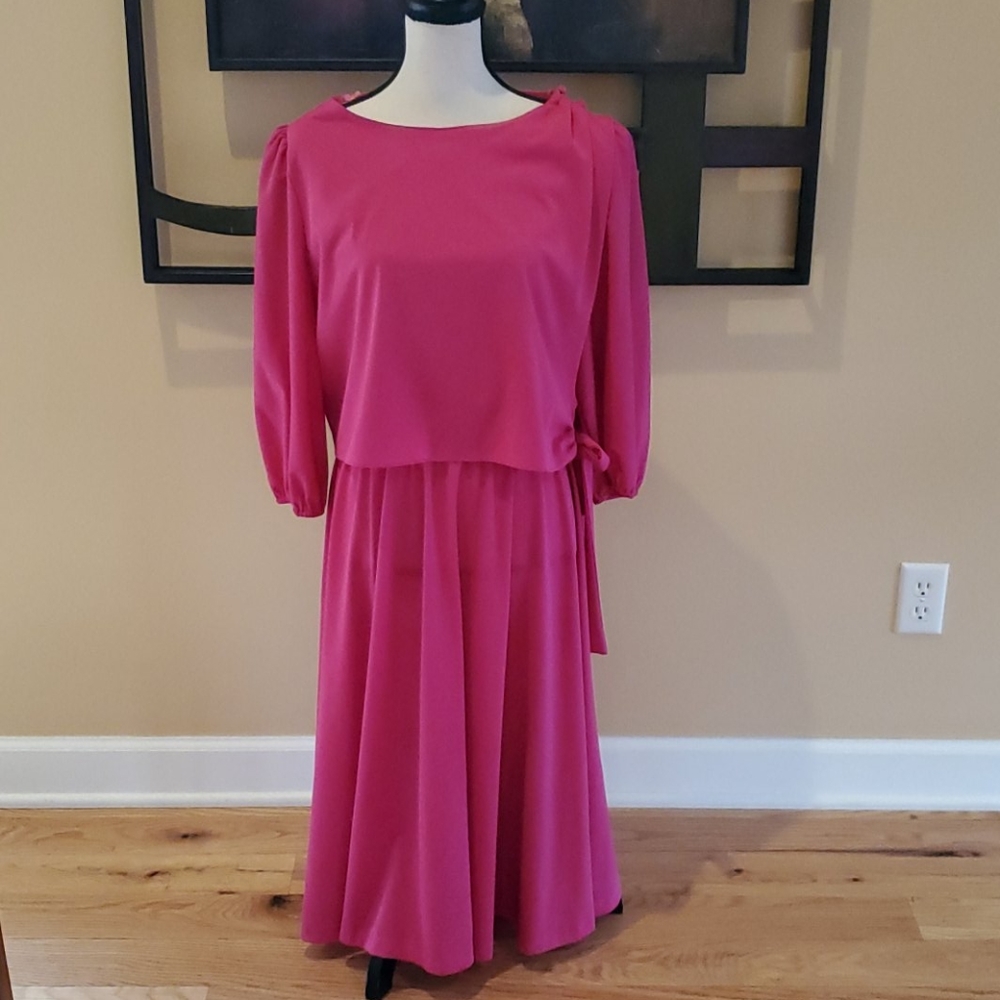 VINTAGE LADY CAROL OF NEW YORK DRESS 80s pink